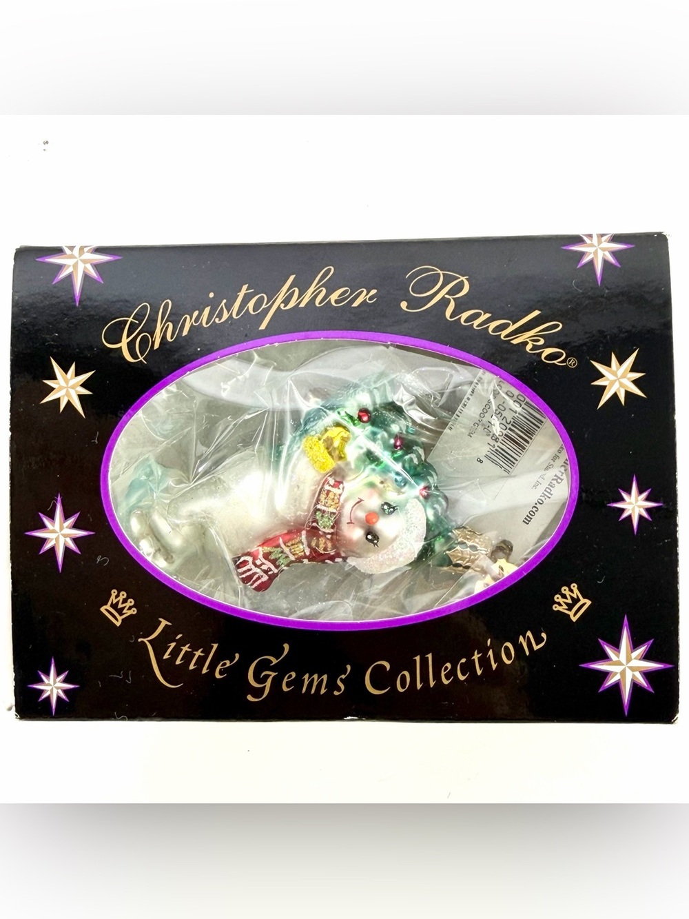 Christopher Radko Toe Loop Scoop Snowman Little Gem Ornament NIB 2001 Retired